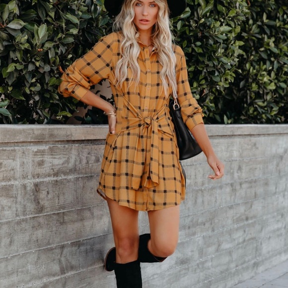 VICI VENETIA PLAID TIE FRONT SHIRT DRESS - Picture 4 of 7